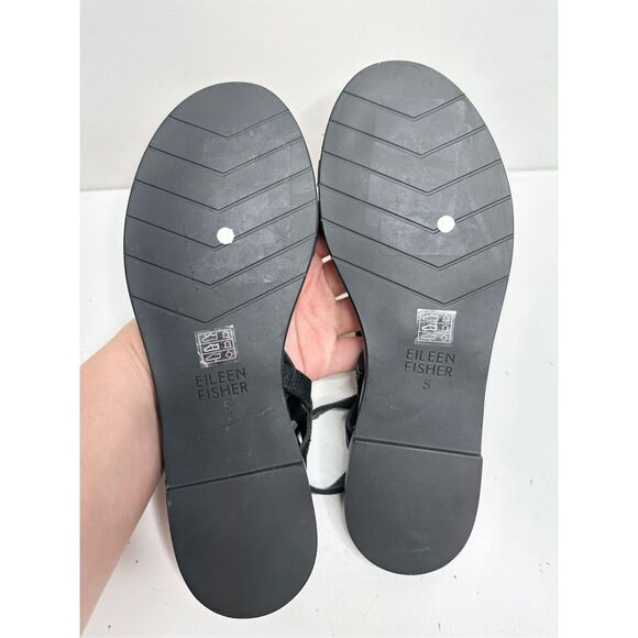 Eileen Fisher Sandals Womens Size 5 Black Leather Open Toe Ankle Strap - Picture 8 of 8